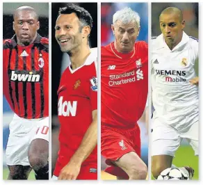  ??  ?? &gt; Clarence Seedorf, Ryan Giggs, Ian Rush and Roberto Carlos are among the stellar names lined up for tomorrow’s match in Cardiff Bay