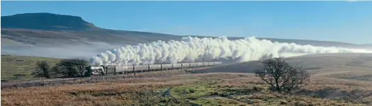  ?? ?? A3 Pacific No. 60103 Flying Scotsman in full flight during glorious winter weather on the Settle and Carlisle line on December 18 while heading West Coast Railways’ ‘The Flying Scotsman’ that started from Liverpool, with steam coming on at Hellifield for the leg to Carlisle. DAVID PRICE