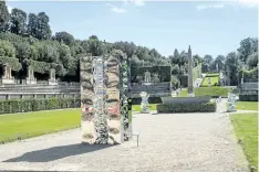  ??  ?? Oridine e Caos, 2017, mirror polished stainless steel abstract sculpture, by artist Helidou Xhixha in the central axis of the amphitheat­re in Boboli Gardens, Florence, Italy.