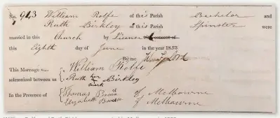  ??  ?? William Rolfe and Ruth Birkley were married in Melbourne in 1853