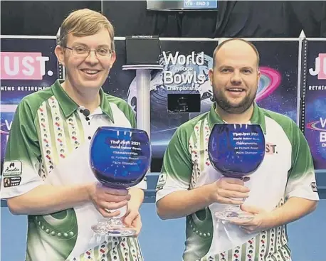  ??  ?? England’s open pairs champions Mark Dawes and Jamie Chestney.