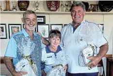  ?? Picture: SUPPLIED ?? GOLFING GOODIES: The team that won the first-prize hampers at the monthly Pam Golding-sponsored competitio­n, from left are Jacques Krige, Margie Thomas and Mike Ryan.