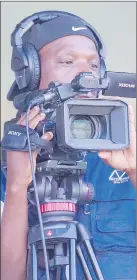  ?? ?? Former Manzini Wanderers player and current Eswatini Television Authority employee Mfanafuthi ‘Taribo’ Bhembe, was spotted in action, capturing the exciting moments of the Ingwenyama Cup semi-finals with his video camera.