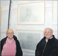  ??  ?? Willie Durance, left, with his portrait, top, and Alex McKinven, right, with his sketch, below. 20_c18oldpals­03