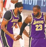 ?? KIM KLEMENT/USA TODAY ?? “It was very organic. It’s nothing pushed or rushed . ... We just let it happen,” LeBron James (23) says of Anthony Davis.