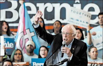  ?? ALEX WONG/GETTY ?? Democratic presidenti­al hopeful Sen. Bernie Sanders speaks Saturday in Las Vegas.