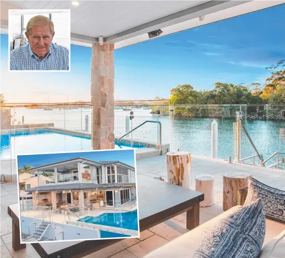  ??  ?? Gold Coast-based developer Bob Ell (inset) has offloaded his spectacula­r riverfront property in Noosa for $9.6 million.