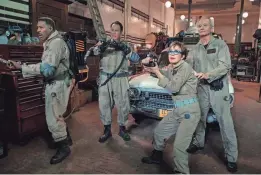  ?? PHOTOS PROVIDED BY JAAP BUITENDIJK ?? OG heroes Winston (Ernie Hudson, far left), Ray (Dan Aykroyd), Janine (Annie Potts) and Peter (Bill Murray) are back in action in “Ghostbuste­rs: Frozen Empire.”