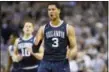  ?? NICK WASS — THE ASSOCIATED PRESS ?? Villanova guard Josh Hart (3) reacts after he hit a 3-pointer during the second half of an NCAA college basketball game against the Georgetown, Saturday, March 4, 2017, in Washington.