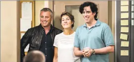  ?? SOPHIE MUTEVELIAN — SHOWTIME ?? From left, Matt LeBlanc as himself, Tamsin Greig as Beverly Lincoln and Stephen Mangan as Sean Lincoln star in “Episodes” on Showtime.