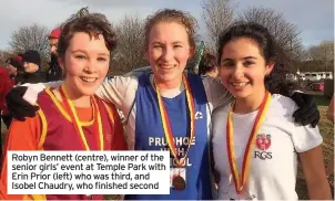  ??  ?? Robyn Bennett (centre), winner of the senior girls’ event at Temple Park with Erin Prior (left) who was third, and Isobel Chaudry, who finished second