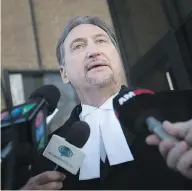  ?? DAX MELMER / POSTMEDIA NEWS ?? Patrick Ducharme, defence lawyer for Andrew Cowan, who killed his friend Edward Witt in 2012 when he crashed his pickup truck speaks to media Tuesday.