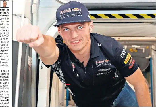  ??  ?? SEGUIRÁ. Max Verstappen renovó con Red Bull y continuará hasta el año 2020 vinculado a la escudería de la bebida energética.