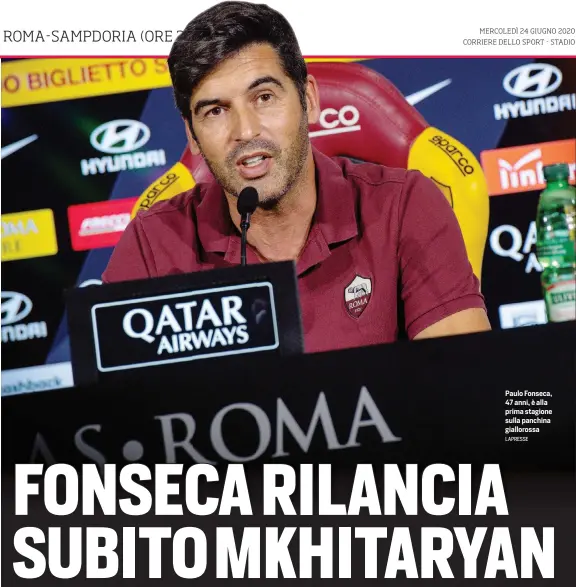  ?? LAPRESSE ?? Paulo Fonseca, 47 anni, è alla prima stagione sulla panchina gialloross­a