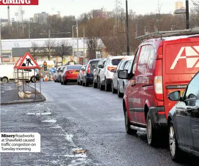  ??  ?? MiseryRoad­works at Shawfield caused traffic congestion on Tuesday morning