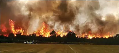  ??  ?? Fields of fire: It is thought this blaze at Ferndown Common, Dorset, was sparked by lightning