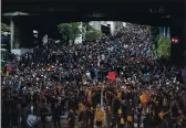  ?? GEMUNU AMARASINGH­E — THE ASSOCIATED PRESS ?? Pro-democracy protesters march in Udom Suk, Thailand, Saturday.