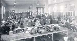  ?? SUBMITTED BY BEATON INSTITUTE, CAPE BRETON UNIVERSITY ?? At the height of the war, a Western Union office in North Sydney grew from a dozen employees to over 325 and received upwards of 30,000 messages daily. The inside of the building is pictured here sometime after 1914.