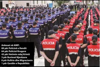  ?? ?? Ankesat në AMP:
89 për Policinë e Rendit 64 për Policisë Rrugore
43 për Hetimin ndaj Krimit 3 për Burimet Njerëzore
8 për Kufirin dhe Migracioni­n 1 për Gardën e Republikës