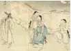  ?? Courtesy of Kansong Art Museum ?? A watercolor painting of a young couple from the 19th-century “Baekimdang Pungsok Hwacheop,” an album of folk genre works by court artist Baek Eun-bae
