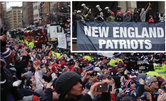  ??  ?? New England Patriots’ victory parade in Boston (INSERT: New England Patriots’ players)