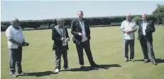  ??  ?? North Biddick Bowls Club played host to the Sunderland and District President’s team, and pictured are, from left, Jim Juntingdon, treasurer Sunderland and District, David Simpson, president Sunderland and District, Bill Piggott, chair North Biddick,...