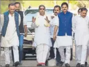  ?? PTI FILE ?? Karnataka chief minister Siddaramai­ah (third from left) said Congress would win the elections i the state.