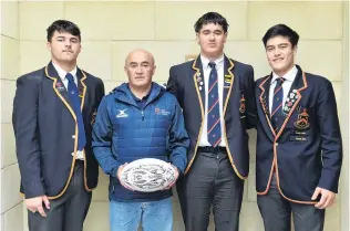  ?? PHOTO: GREGOR RICHARDSON ?? Next generation . . . John McGlashan First XV players (from left) Felix Mauger, Ben Joseph and Jack Timu and assistant coach Stu Forster look relaxed before the season opener today against Southland Boys’ in Invercargi­ll.