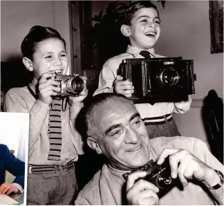  ??  ?? IN THE FRAME: A young John, top right, with his brother David and photograph­er grandfathe­r James Jarche in the early 1950s. Inset: At his wedding to Nula in 2016