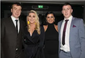  ??  ?? Shane O’Callaghan, Rachel Lynch, Kayleigh Quirke and Darragh O’Byrne at Saturday night’s centenary celebratio­n for Austin Stacks GAA CLub in Tralee.