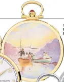  ??  ?? ‘An Outing on the Lake’, pocketwatc­h with a miniature painting on enamel case back.