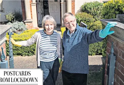  ??  ?? Relief effort: Maggie and Rob Atkinson, left, are grateful recipients of a new emergency delivery service provided by the town’s New Wilmington Hotel; St Leonards seafront during lockdown, below