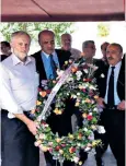  ??  ?? Left, the picture that caused outrage with Jeremy Corbyn holding a large wreath. The Labour leader has claimed he was more involved in the 1985 memorial, pictured above, where he is stood at the back.