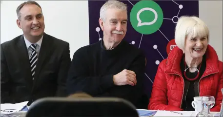  ??  ?? Deputy Marc MacSharry, Cllr Declan Bree and Marian Harkin at the hustings in the Northside Community Centre.