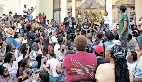  ?? | PHANDO JIKELO African News Agency (ANA) ?? OUTRAGED Stellenbos­ch University students demanded answers from the institutio­n’s Deputy Vice-Chancellor for Learning and Teaching, Prof Deresh Ramjugerna­th after a racist incident, where a white student urinated in the room and on the property of a black student at the weekend. The university has since suspended the white student.