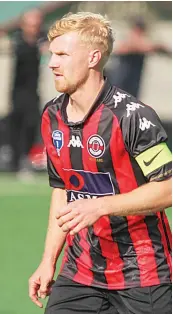  ?? ?? Right: Captain Nathan Lugton played a crucial role in Gippsland United’s first goal at Baxter Park on Saturday.