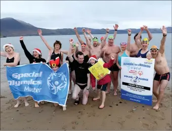  ?? Pictured here are the hardy swimmers who took part in the Special Olympics Ireland’s fundraisin­g ‘Polar Plunge’ in Fenit. ??