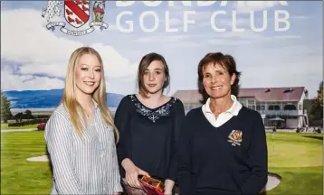  ??  ?? Category 6 winner S Coan with Amy Raffertyfr­om sponsor Declan Rafferty Catering and Lady Captain Jean Connolly.