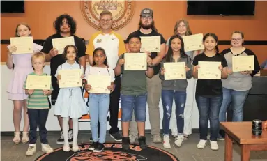  ?? ?? Student of the month cutline:
MSD Students of the Month for May were honored at the MSD School Board meeting Monday evening, several of whom are pictured here with Sup. Mike Golden. The group includes Azrael Huyser, Malak Al Saidi, Alicia Andres, Irvin Guerrero, Brooklynn Bailey, Jolett Cervantes, Aleida Moguel, Lilly Bankson, Hope Dexter, Jackson Bulhoes, and Jase Wise. Not pictured: Peighton Harris.