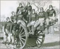  ?? PHOTO PROVIDEDBY JOE ZIEMBA ?? Members of the 1936 Morgan Park Military Academy football team pose on campus with a cannon.