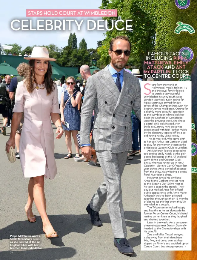  ??  ?? Pippa Matthews wore a Stella Mccartney dress as she arrived at the All England Club with her brother James Middleton