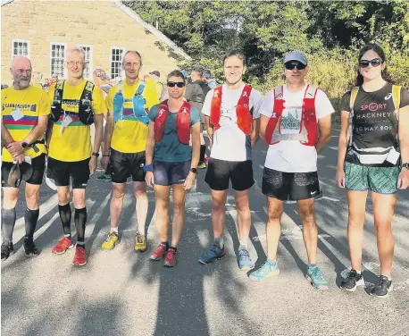  ?? ?? Scarboroug­h Athletic Club runners line up at the Smugglers Trod, with Annie O’Sullivan, extreme right, leading the way