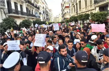  ??  ?? Algerian students demonstrat­e in the capital Algiers against ailing Bouteflika’s bid for a fifth term. — AFP photo