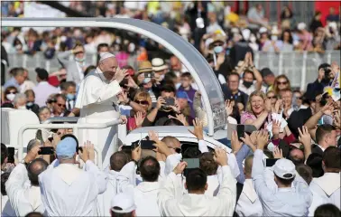  ?? GREGORIO BORGIA — THE ASSOCIATED PRESS ?? Pope Francis arrives to celebrate a Mass in the esplanade of the National Shrine in Sastin, Slovakia, Sept. 15.