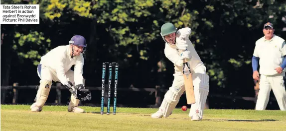  ??  ?? Tata Steel’s Rohan Herbert in action against Bronwydd Picture: Phil Davies