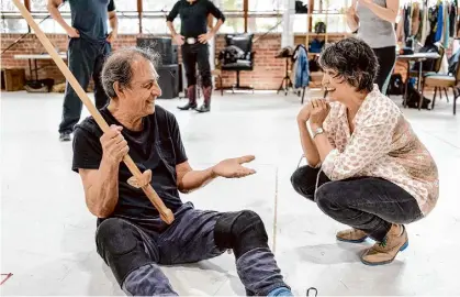  ?? Michael Short/Special to the Chronicle ?? Director KJ Sanchez, right, shown with Emilio Delgado during a 2018 rehearsal of “Quixote Nuevo,” is reimaginin­g Noel Coward’s “Private Lives” to open the 2024-25 season at ACT.