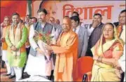  ?? HT ?? Chief minister Yogi Adityanath campaignin­g in Khatauli for BJP candidate Rajkumari Saini on Wednesday.