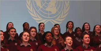  ??  ?? Members of the Davis College Choir performing during the DCMUN opening ceremony at City Hall. All photos: Jim Coughlan.