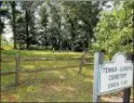  ?? DAN SOKIL — DIGITAL FIRST MEDIA ?? A sign indicates the entrance to the Tennis-Lukens Cemetery off of Allentown Road in Towamencin on Friday.