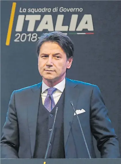  ?? EFE ?? En problemas. Una imagen reciente del propuesto como primer ministro, el jurista Giuseppe Conte.